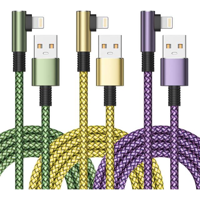 iPhone Charger Cable 2M 3Pack, Yosou iPhone Charging Cables Right Angle Lightning Cable Braided iPhone Lead USB Fast Charging Cable for iPhone 14 13