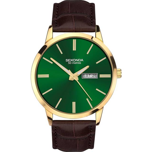 Sekonda Sekonda Jackson Men’s Watch | Gold Alloy Case & Brown Leather Strap with Green Dial | 30151