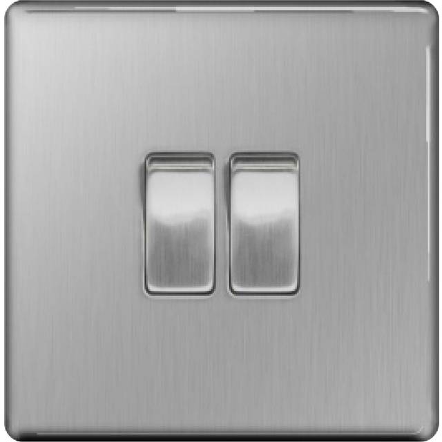 BG Screwless Flatplate Brushed Steel Double Switch, 10Ax 2 Way - FBS42