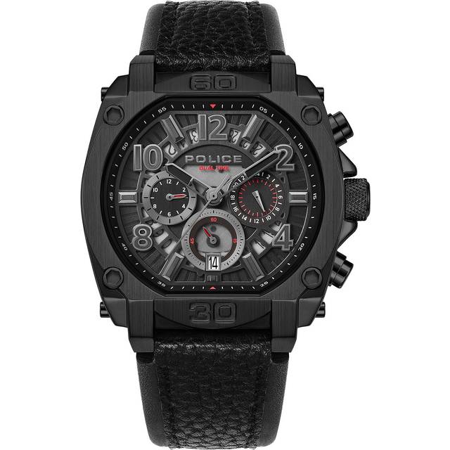 Polis män analog kvarts klocka med läderarmband PEWJF0021903, svart, En storlek, Rem