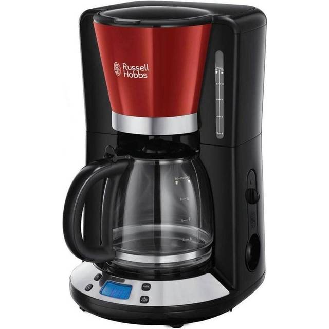 Russell Hobbs kaffebryggare, digital programmerbar timer, 1.25l glaskanna, upp till 10 koppar, varmhållningsfunktion, automatisk avstängning, 1100W, filterkaffe, röd, Colors Plus 24031-56