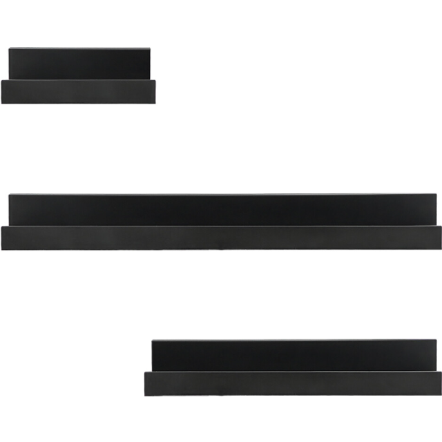 Geezy - Set of 3 Floating Wall Shelves Picture Ledge Display Rack Book Hanging Shelf (Black)