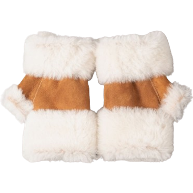 Sheepskin Fingerless Mittens - Tan - One Size