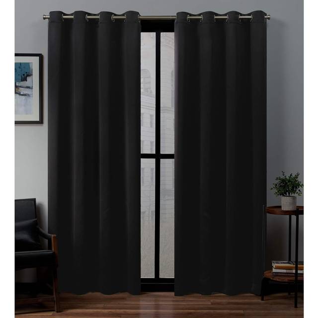 Exclusive Home Sateen Twill Woven Room Darkening Blackout Grommet Top Curtain Panel Pair  52x84  Black