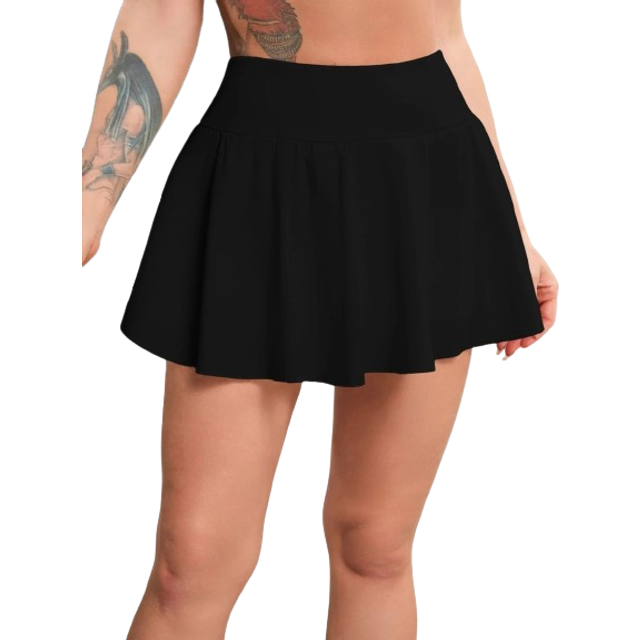 Bredband midja volangfåll Sport Skort Athletic Skirt - Svart (L,M,S,XL,XS,XXS)
