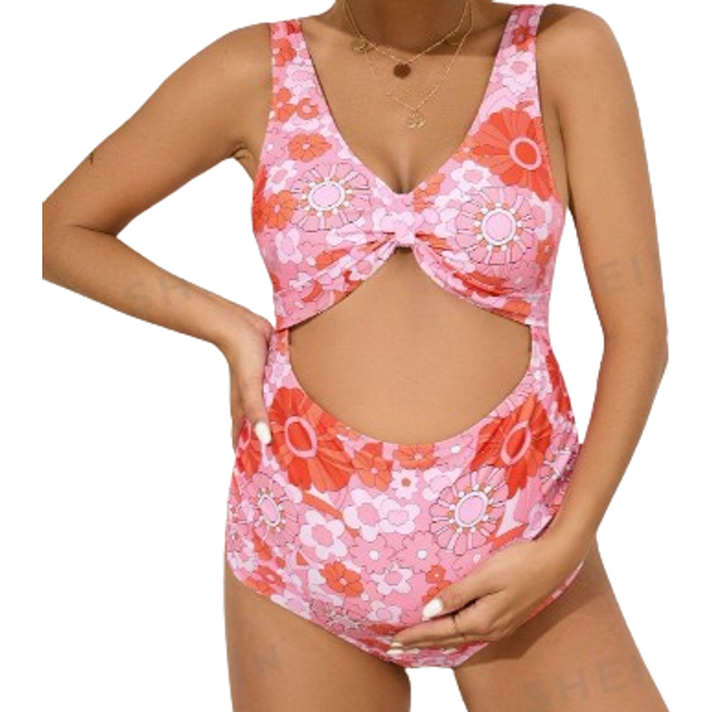 Sommar Gravid Blomstertryck Utskuren Baddräkt i ett stycke, Gravidbaddräkt - Multifärgad (L,M,S,XL)