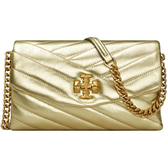 Tory Burch Kira Chevron Metallic Leather Chain Wallet