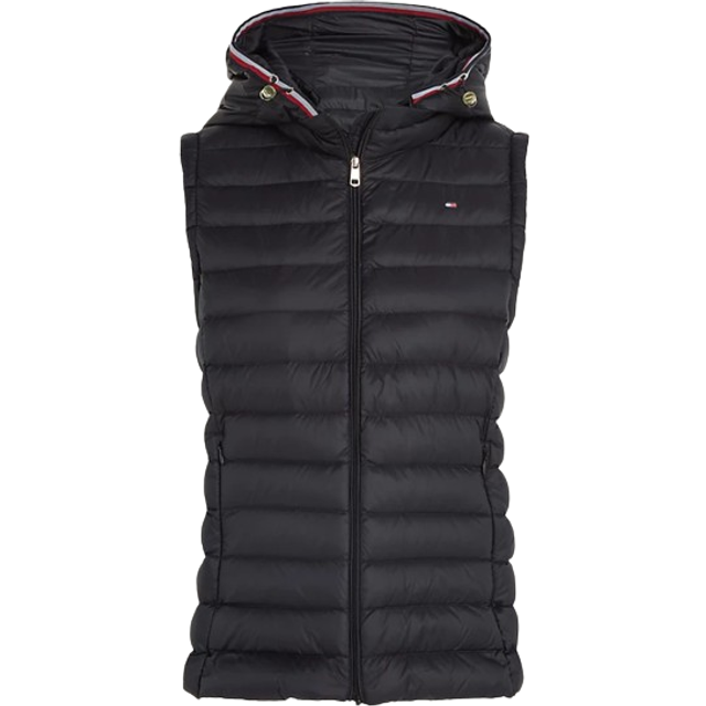Short Padded Quilted Gilet with Hood - Black - XL