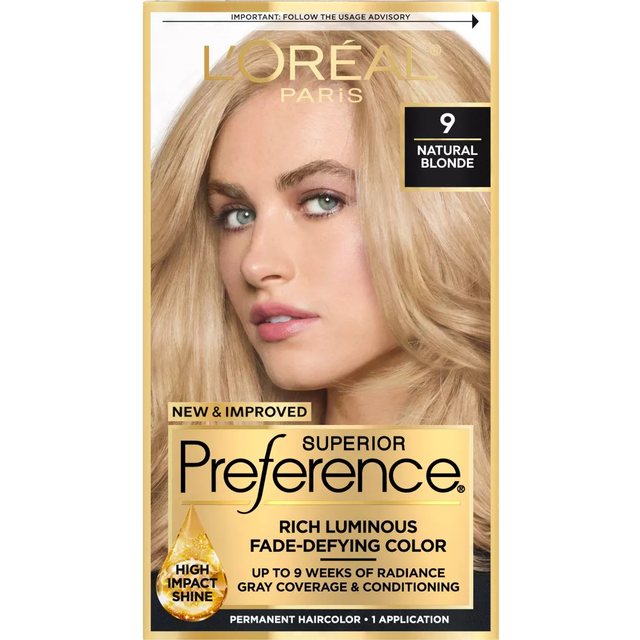 L'Oréal, preferred, fade-resistant color, natural blonde, one-time application