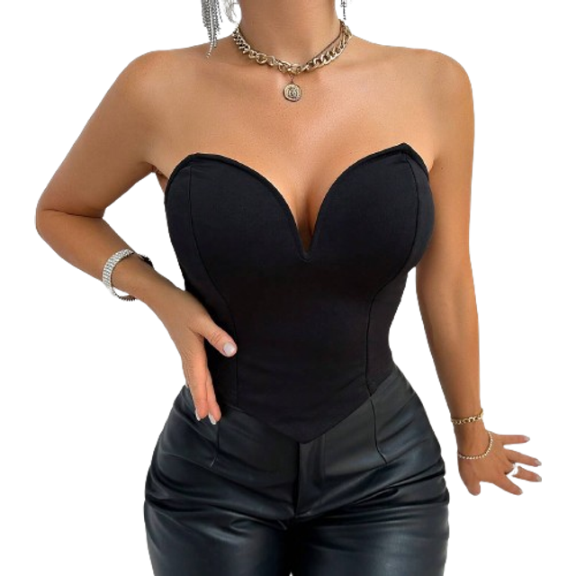 Kvinnors Enfärgad Bandeau Topp - Svart (L,M,S,XL,XS,XXS)
