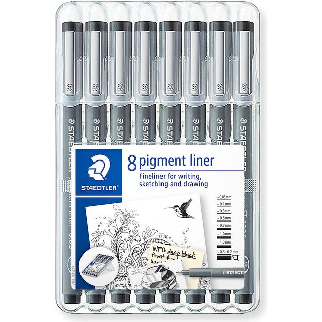 Staedtler Pigment Liner Fineliner Pens with Assorted Line Width - Black (Set of 8)