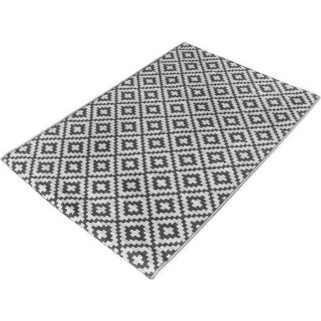 Geometric Outdoor Rug Large Garden Waterproof Non Slip Area Patio Mat - Grey - 120cm x 170cm