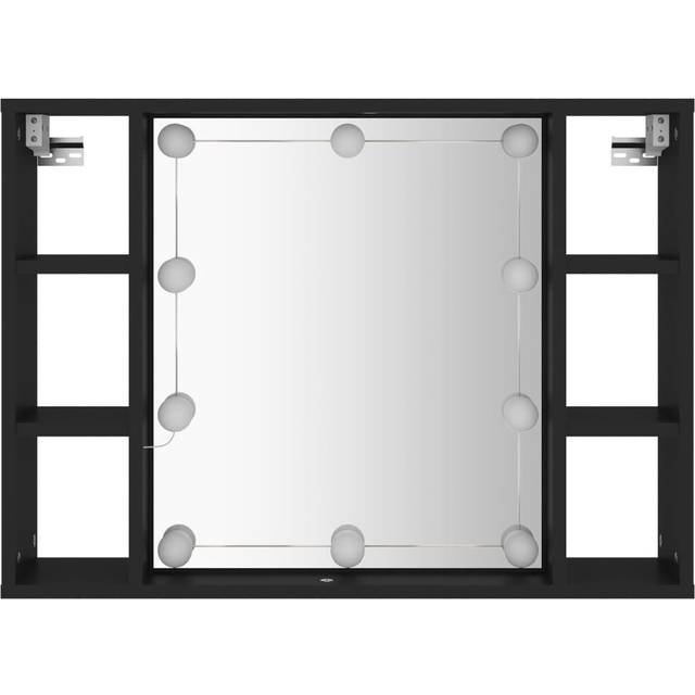 vidaXL Mirror Cabinet with LED Black 76x15x55 cm