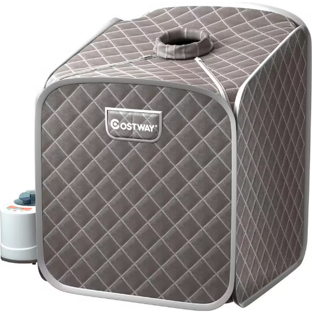 COSTWAY Portable Steam Sauna Spa Private Sauna Tent with Adjustable Temperature-Grey, Grey