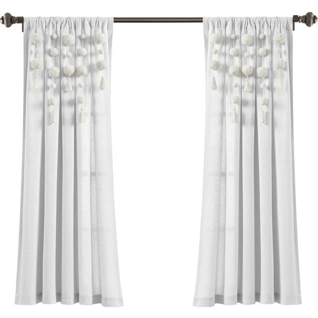 Lush Decor Boho Pom Pom Tassel Linen Window Curtain Panel (Single Pane