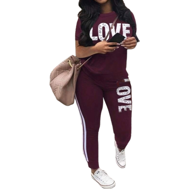 SHEIN Letter Graphic Tee & Side Stripe Joggers