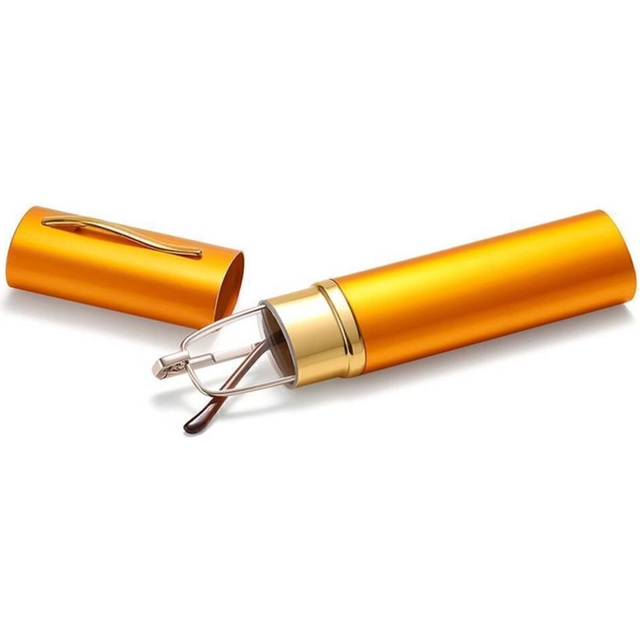 (yellow, Strength 2.5x) Slim Reading Glasses with Pen Clip Tube Case Readers Men Women Eyeglasses US