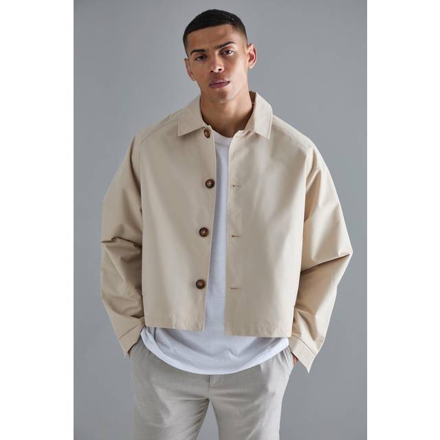 Mens Sand Boxy Oversized Trench Coat