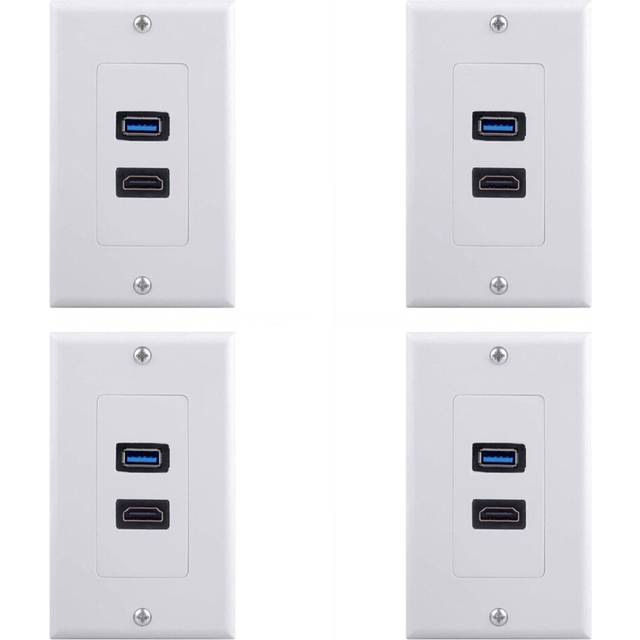 4X 2Port +USB 3.0 Female Wall Face Plate Panel Outlet Socket Extender White