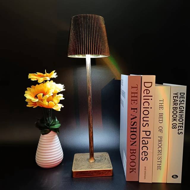(Iron High Legs Bronze) Nordic Wrought Iron Desk Lamp with Stepless Dimming and Touch Control - Perfect for Bedroom, Restaurant, Bar, and Outdoor Part