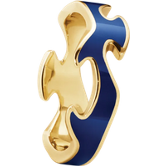 Georg Jensen Fusion 18ct Yellow Gold Blue Lacquer Centre Ring - 53