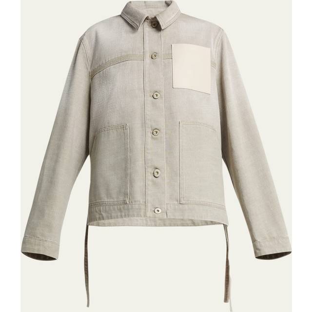 Loewe Womens Beige X Paula&#39;s Ibiza Anagram-patch Asymmetric-front Relaxed-fit Denim Workwear Jacket 10 - BEIGE