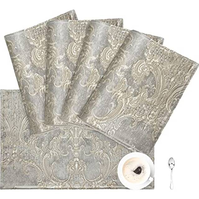 Loom and Mill Luxury Placemats Set of 4 for Dining Table  Jacquard Fabric Table Place Mats for Dining Table Kitchen Room Decorations  Double-Layer  No