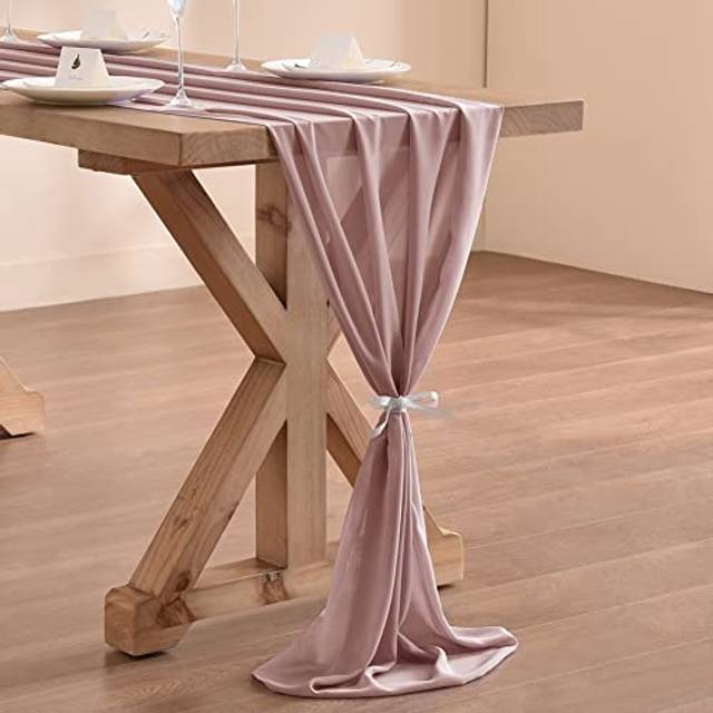 Socomi 14ft Dusty Rose Chiffon Table Runner 29x170 Inches Sheer Wedding Runner Romantic Rustic Table Runner for Easter Thanksgiving Christmas Baby Sho