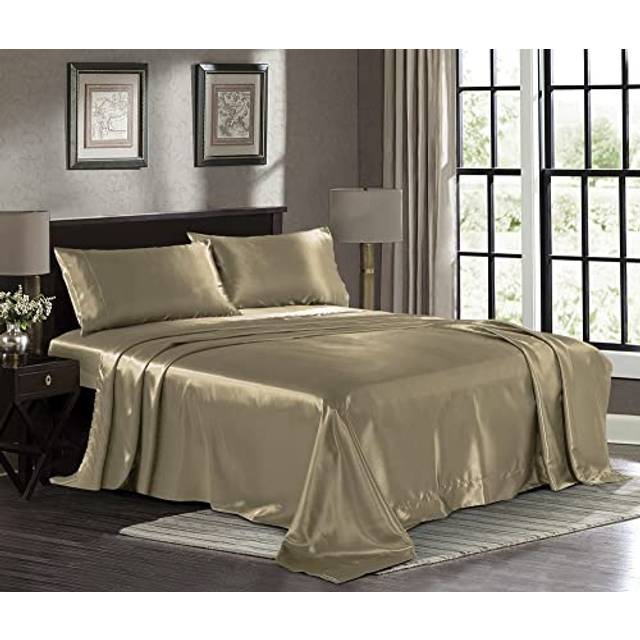 Satin Sheets Twin [3-Piece  Taupe] Hotel Luxury Silky Bed Sheets - Extra Soft 1800 Microfiber Sheet Set  Wrinkle  Fade  Stain Resistant - Deep Pocket
