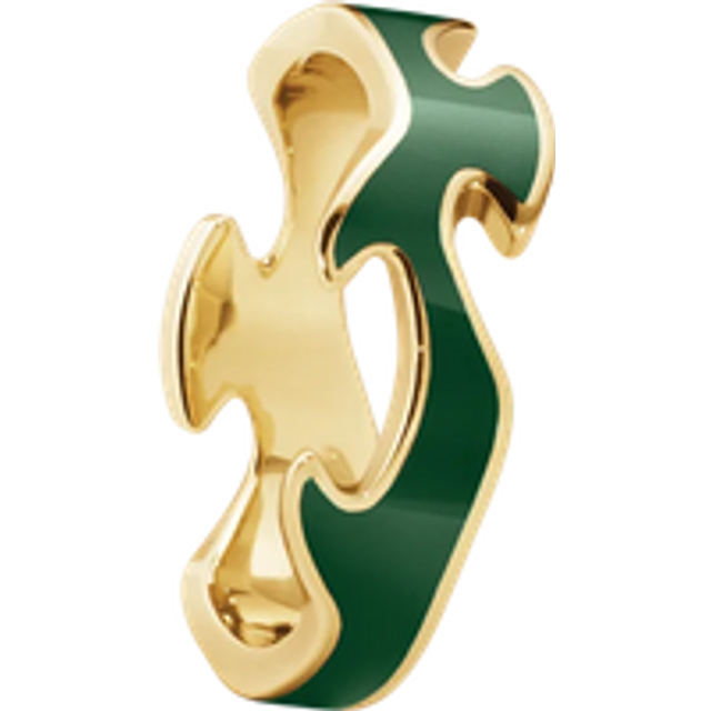 Georg Jensen Fusion 18ct Yellow Gold Green Lacquer Centre Ring - 49