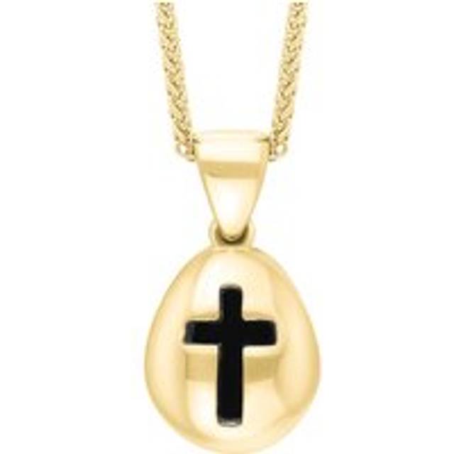 9ct Yellow Gold Whitby Jet Cross Pear Shape Necklace