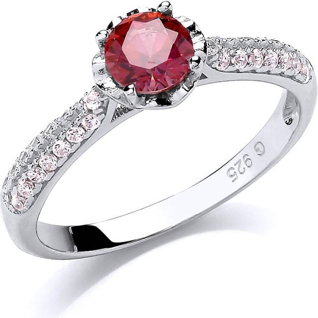 (P) Jewelco London Sterling Silver Ruby-Red Cubic Zirconia Solitaire Ring - GVR735