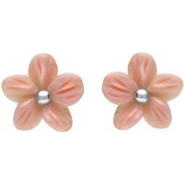 Sterling Silver Pink Conch Large Tuberose 10mm Pansy Stud Earrings