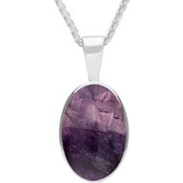 9ct White Gold Blue John Oval Necklace - White Gold