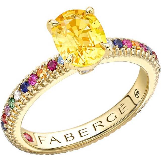 Faberge Colours of Love 18ct Yellow Gold Oval Yellow Sapphire Multi Gemstone Fluted Ring - 56