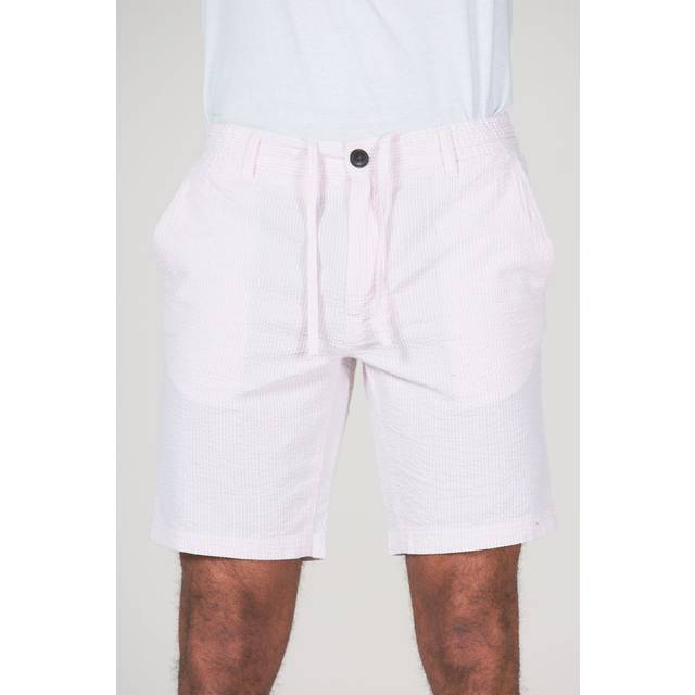 Tokyo Laundry Mens Pink 'Myrtos' Cotton Stripe Seersucker Shorts with Drawstring - Size X-Large