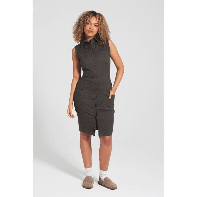 Bench Womens 'Menti' Cotton Blend Sleeveless Cargo Dress - Khaki - Size 8 UK