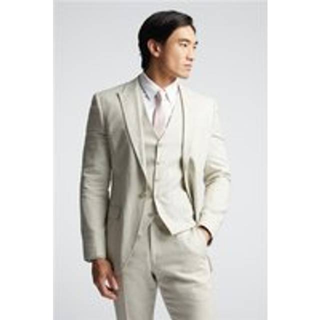 Alexandre Tailored Fit Sand Linen Navy Men's Suit Jacket - 38R