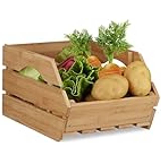 Relaxdays Versatile Bamboo Stacking Crate, Wooden Storage Box, Sturdy, Shabby-Chic, HxWxD: 20.5x27x38 cm, Natural