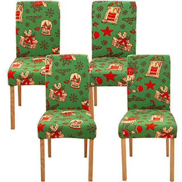Ogrmar 4PCS Stretch Removable Washable Dining Room Chair Protector Slipcovers Christmas Decoration/Home Decor Dining Room Seat Cover