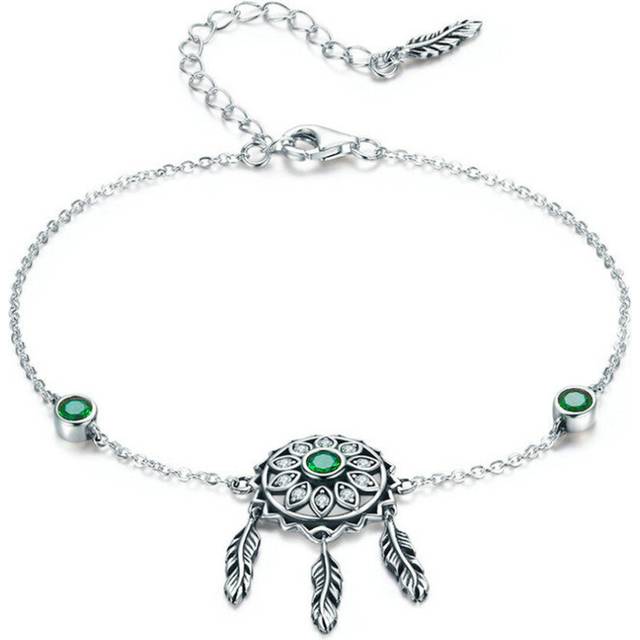 Silver plating Trendy  Dream Catcher Chain Link Bracelets for Women Green Vintage Jewelry