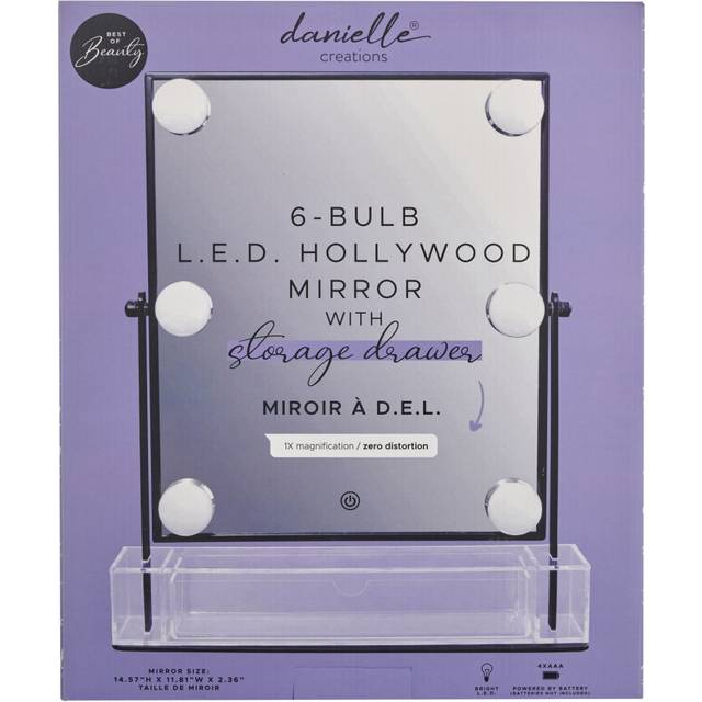 Danielle Creations LED 6 Bulb Light Make-Up Mirror & Storage Drawer - Black