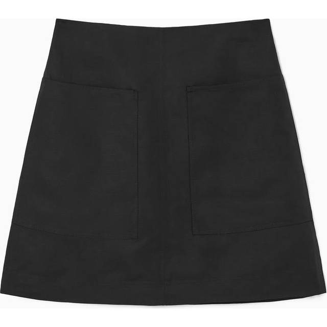 A-Line Linen Mini Skirt - Black - 38