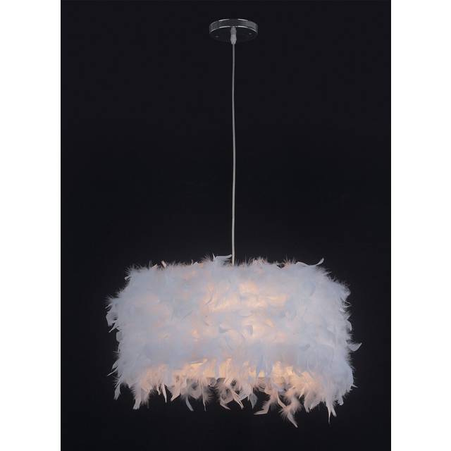 Feather 1-Light Drum Pendant - White (22cm H X 42cm W X 42cm D)