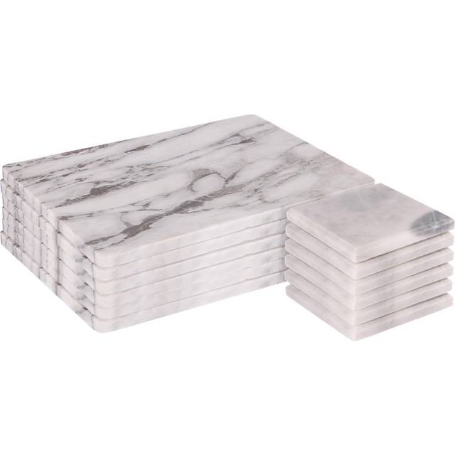 12pc Marble Placemats & Square Coasters Set - White