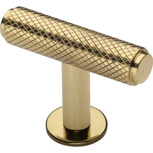 Heritage Brass Cabinet Knob Knurled T-Bar Design with Rose 45mm - Polished Brass