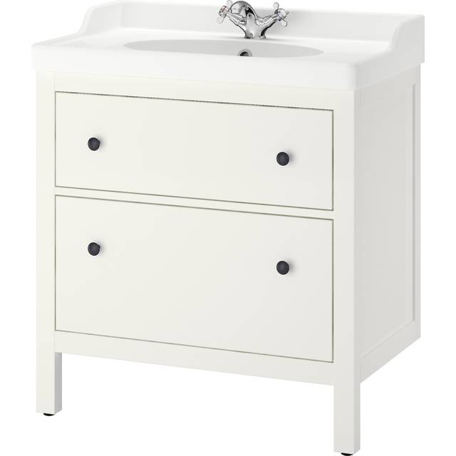HEMNES / RUTSJÖN kommod m lådor/tvättställ/kran, vit, 82x49x95 cm