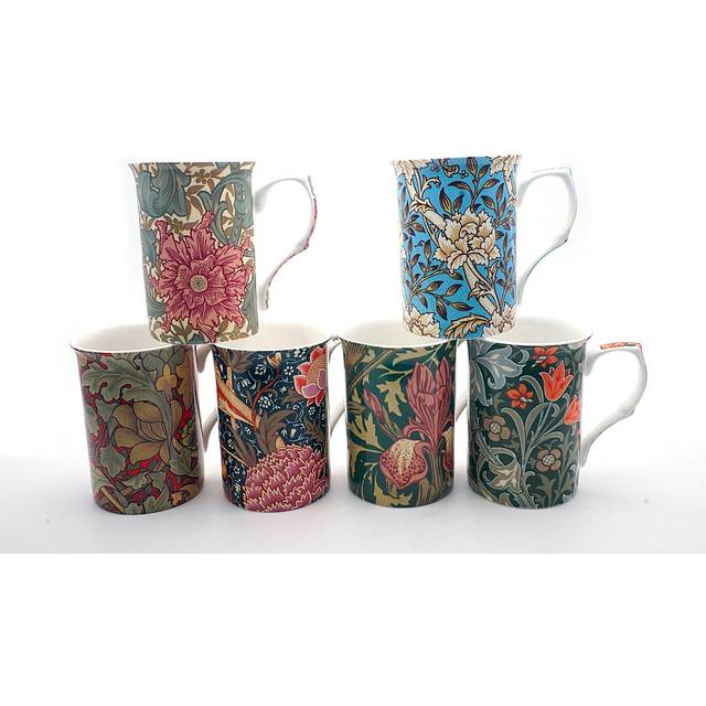 Morris Collection Set / 6 Fine Bone China Mugs - White (330ml)
