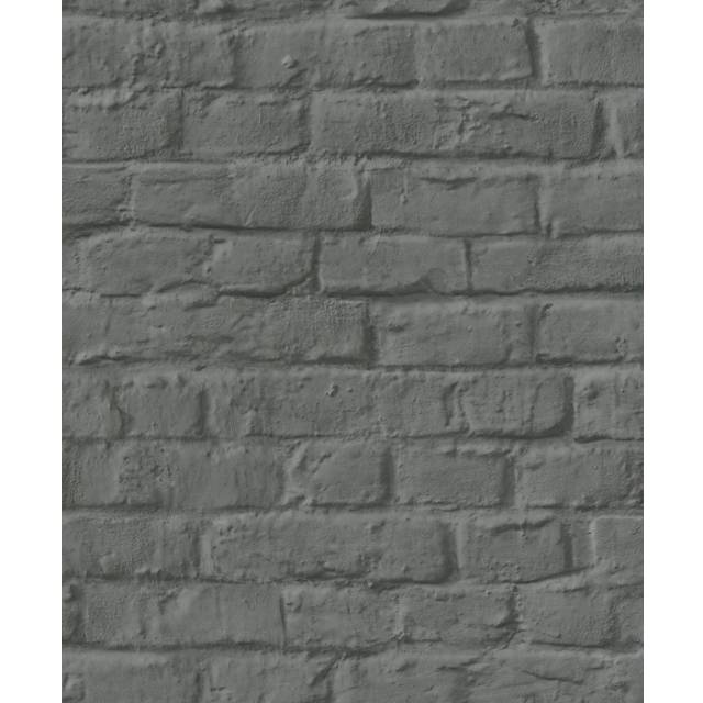 Loudoun Exposed Brick Design 10.05m x 53cm Wallpaper Roll - Dark Grey (1,005cm L X 53cm W)