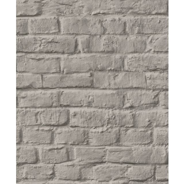 Loudoun Exposed Brick Design 10.05m x 53cm Wallpaper Roll - Dark Greige (1,005cm L X 53cm W)